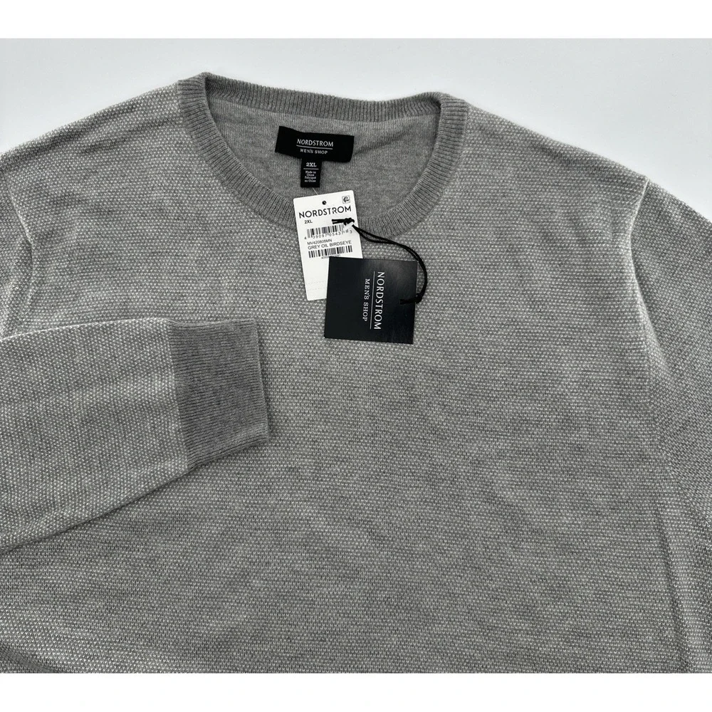 Nordstrom Signature Mens Size 2XL NWT 25% Wool Blend Gray Sweater Birdseye Print